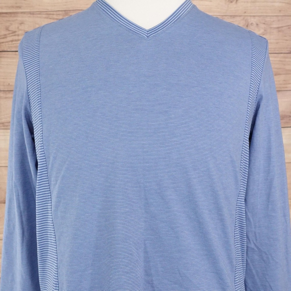 Calvin Klein Shirt Mens M Blue Long Sleeve V-Neck Striped Cotton T-Shirt